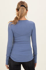 Denim Blue Ribbed Henley Maternity Top