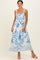 Blue Printed Scallop Detail Sleeveless Midi Dress