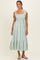 Sage Floral Stripe Smocked Shoulder Tie Midi Dress