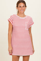 Red Textured Stripe Knit T-Shirt Dress