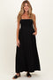 Black Pom Pom Strap Smocked Maternity Maxi Dress