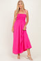 Hot Pink Pom Pom Strap Smocked Maxi Dress