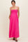 Hot Pink Pom Pom Strap Smocked Maternity Maxi Dress