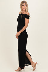 Black Off Shoulder Mesh Maxi Dress