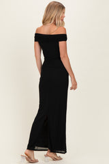 Black Off Shoulder Mesh Maxi Dress