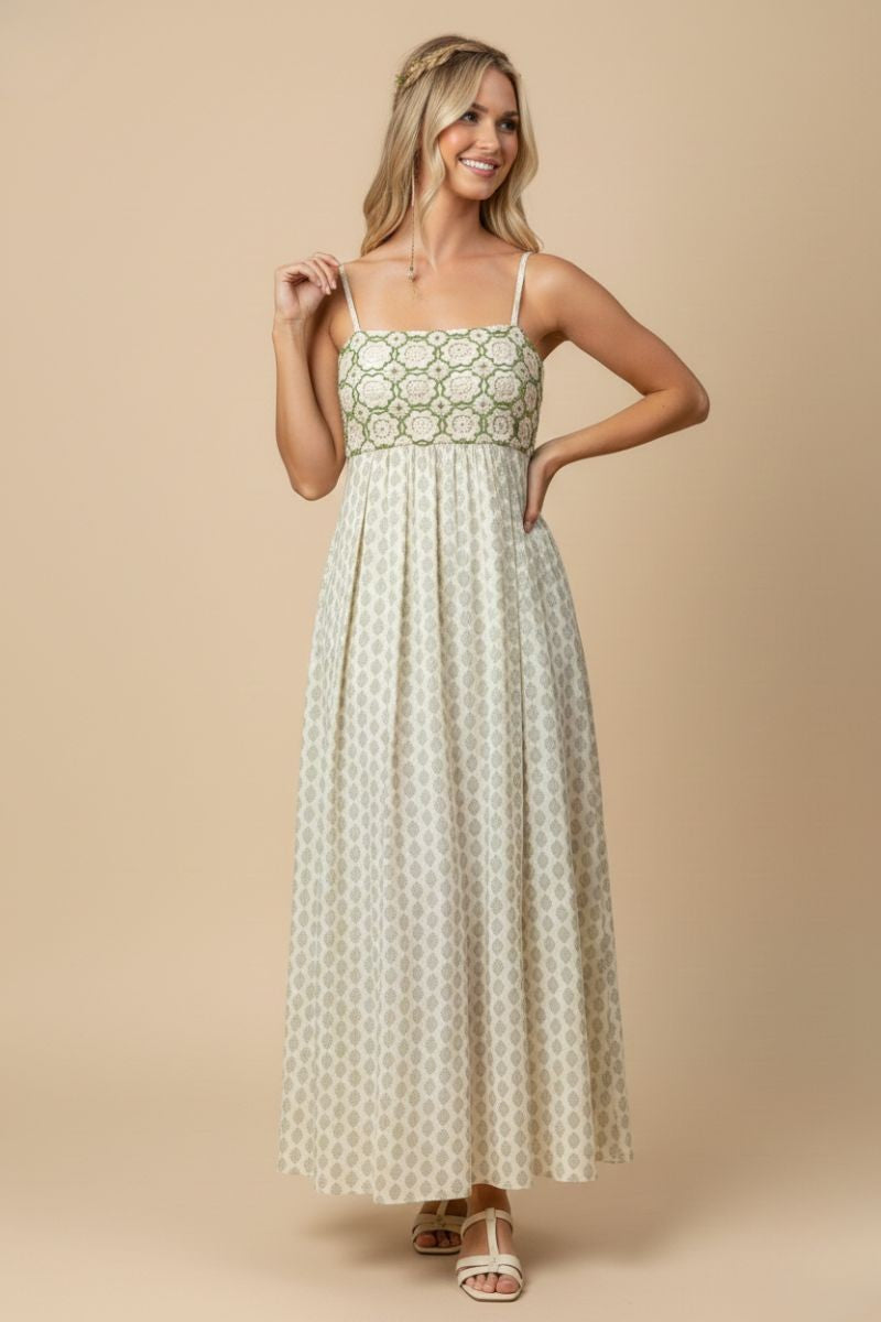 Green Floral Crochet Bodice Maternity Maxi Dress
