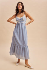 Blue Lace Accent Maxi Dress