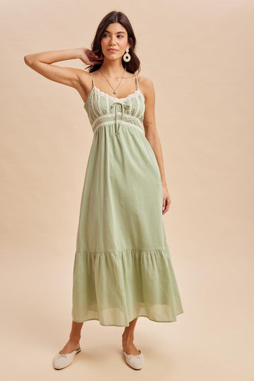 Moss Green Lace Accent Maxi Dress