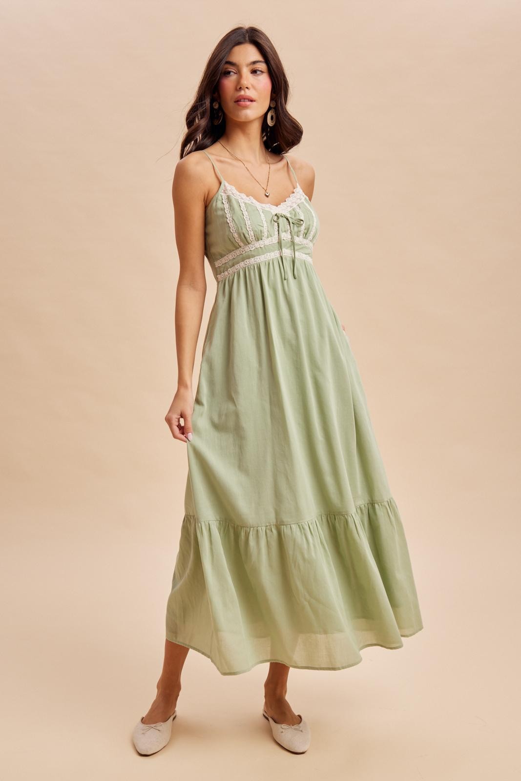 Moss Green Lace Accent Maternity Maxi Dress