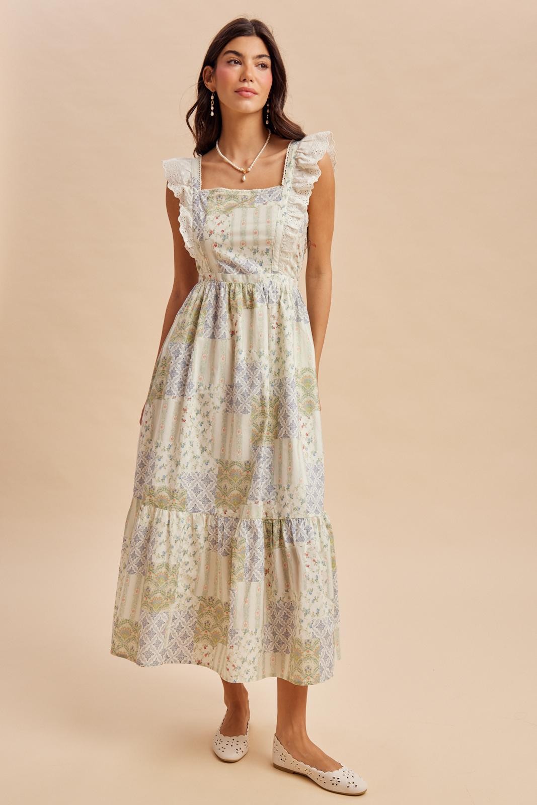 Multicolor Patchwork Print Maternity Apron Dress