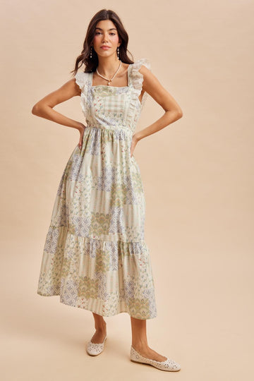 Multicolor Patchwork Print Apron Dress