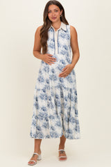 Ivory Floral Tiered Sleeveless Maternity Shirt Dress