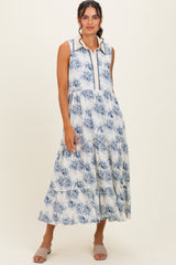 Ivory Floral Tiered Sleeveless Shirt Dress
