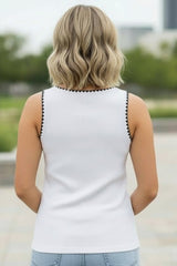White Stitch Detail Sleeveless Top