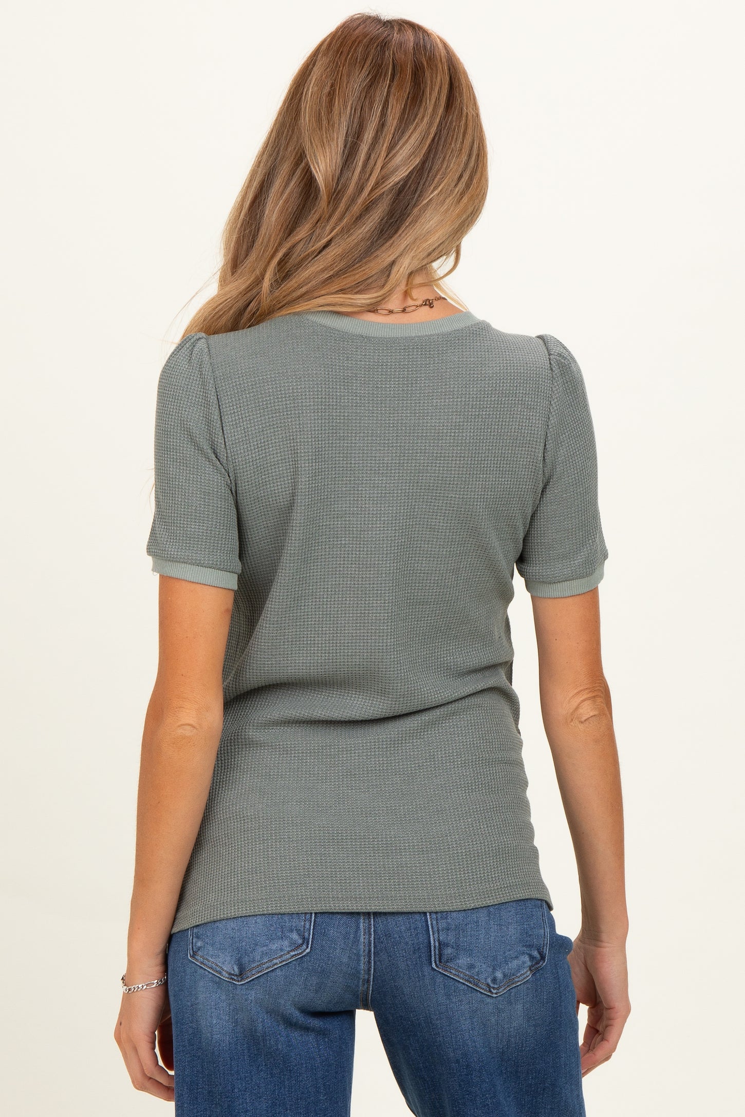 Olive Waffle Knit Lace-Up Maternity Top