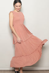 Mauve Smocked Sleeveless Tiered Maxi Dress
