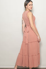 Mauve Smocked Sleeveless Tiered Maxi Dress