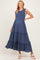 Light Navy Smocked Sleeveless Tiered Maternity Maxi Dress
