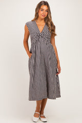 Black Gingham Twist Front Maternity Midi Dress