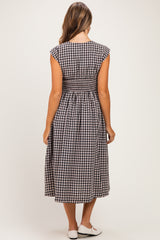 Black Gingham Twist Front Maternity Midi Dress