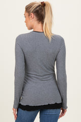 Charcoal/Black Ribbed Long Sleeve Maternity Twofer Top