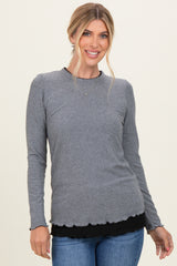 Charcoal/Black Ribbed Long Sleeve Maternity Twofer Top