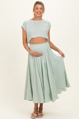 Sage Crop Top Midi Skirt Maternity Set