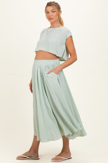 Sage Crop Top Midi Skirt Maternity Set