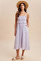 Lavender Striped Smocked Ruffle Accent Midi Dress