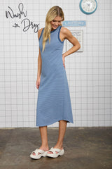Blue Striped Sleeveless Midi Tank Dress
