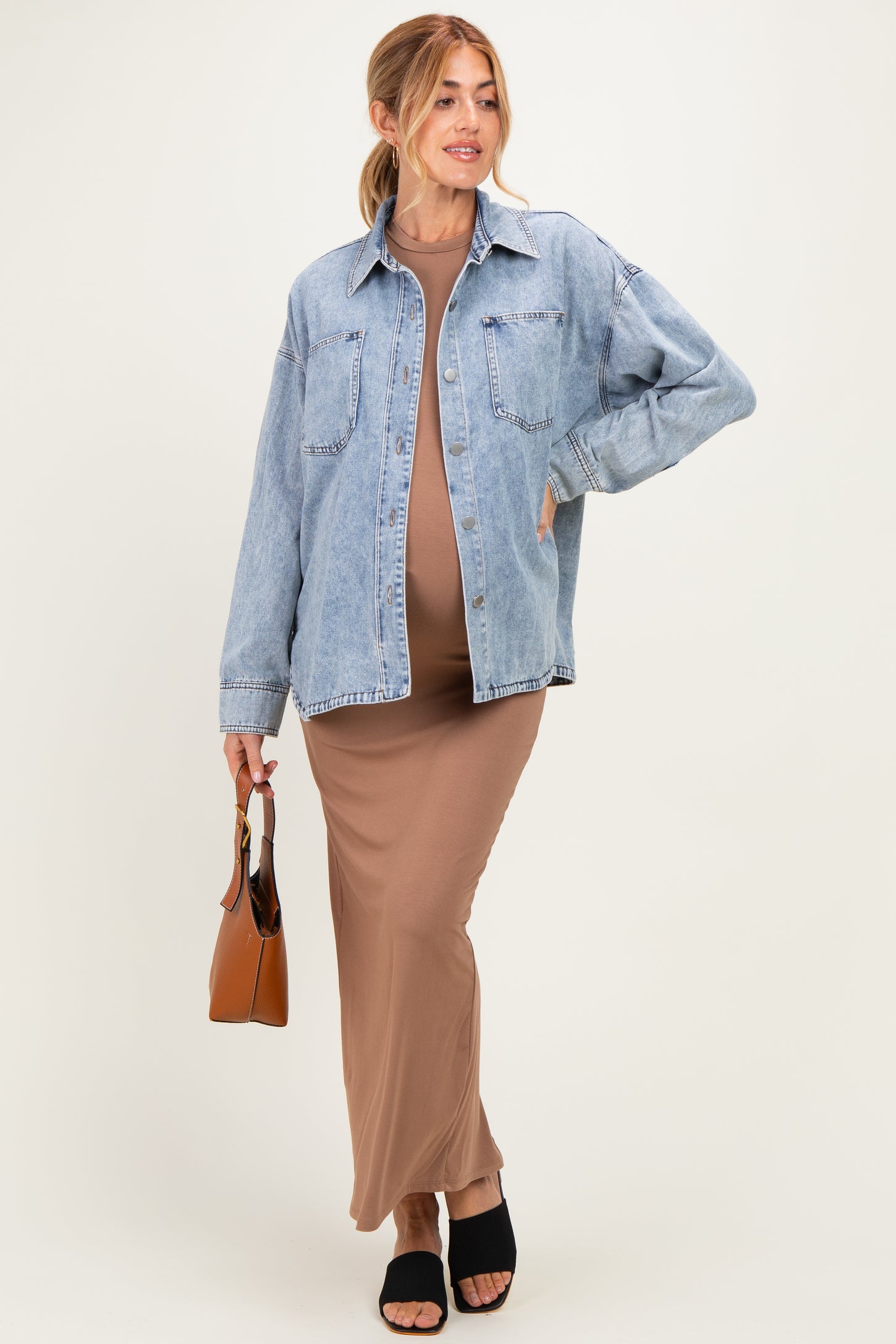 Light Denim Oversized Maternity Shirt Jacket
