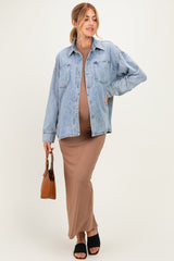 Light Denim Oversized Maternity Shirt Jacket