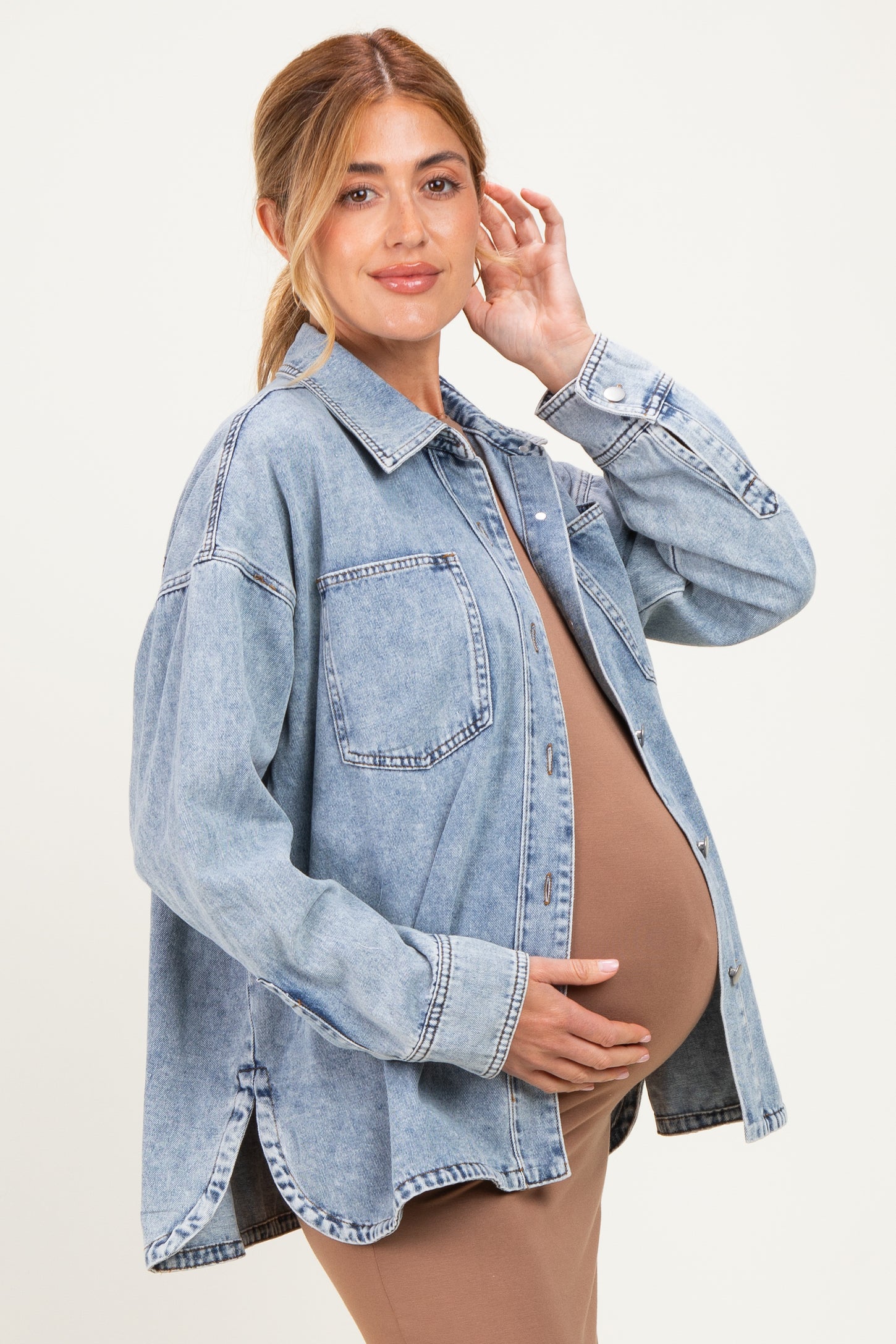 Light Denim Oversized Maternity Shirt Jacket