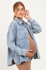Light Denim Oversized Maternity Shirt Jacket