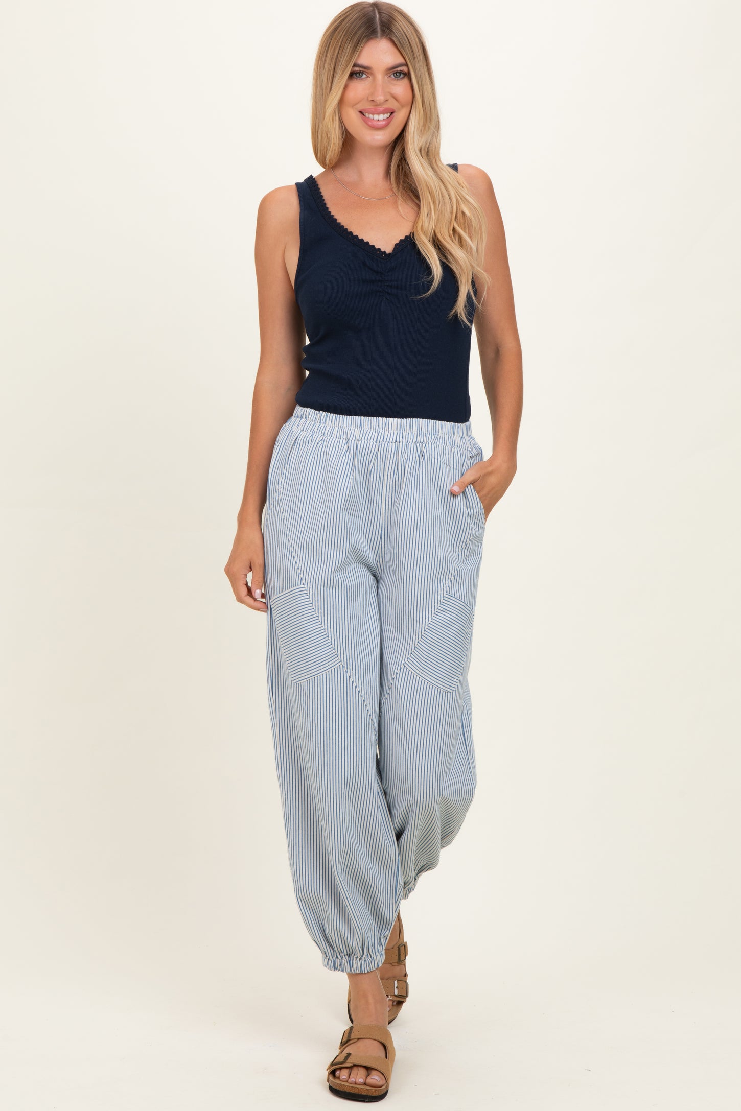 Blue Striped Patch Pocket Pants