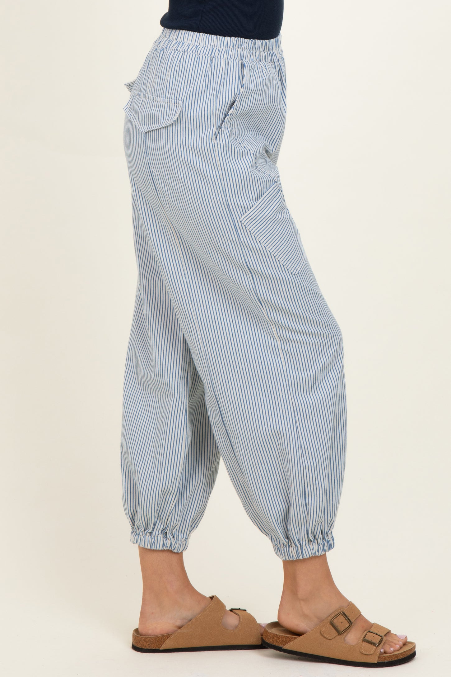 Blue Striped Patch Pocket Pants