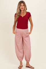 Red Striped Patch Pocket Maternity Pants
