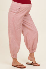 Red Striped Patch Pocket Maternity Pants