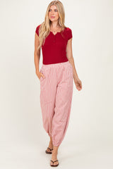 Red Striped Patch Pocket Pants