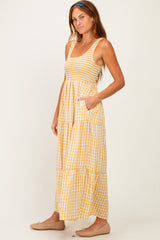 Yellow Gingham Sleeveless Tiered Maxi Dress