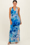 Blue Floral Halter Mesh Maxi Dress