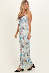 Light Blue Floral Lace Mesh Maxi Dress