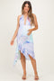 Lilac Print Asymmetrical Halter Maternity Midi Dress