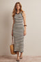 Navy Striped Crochet Knit Midi Dress