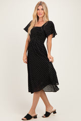 Black Polka Dot Smocked Midi Dress