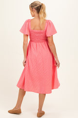 Red Gingham Smocked Maternity Midi Dress