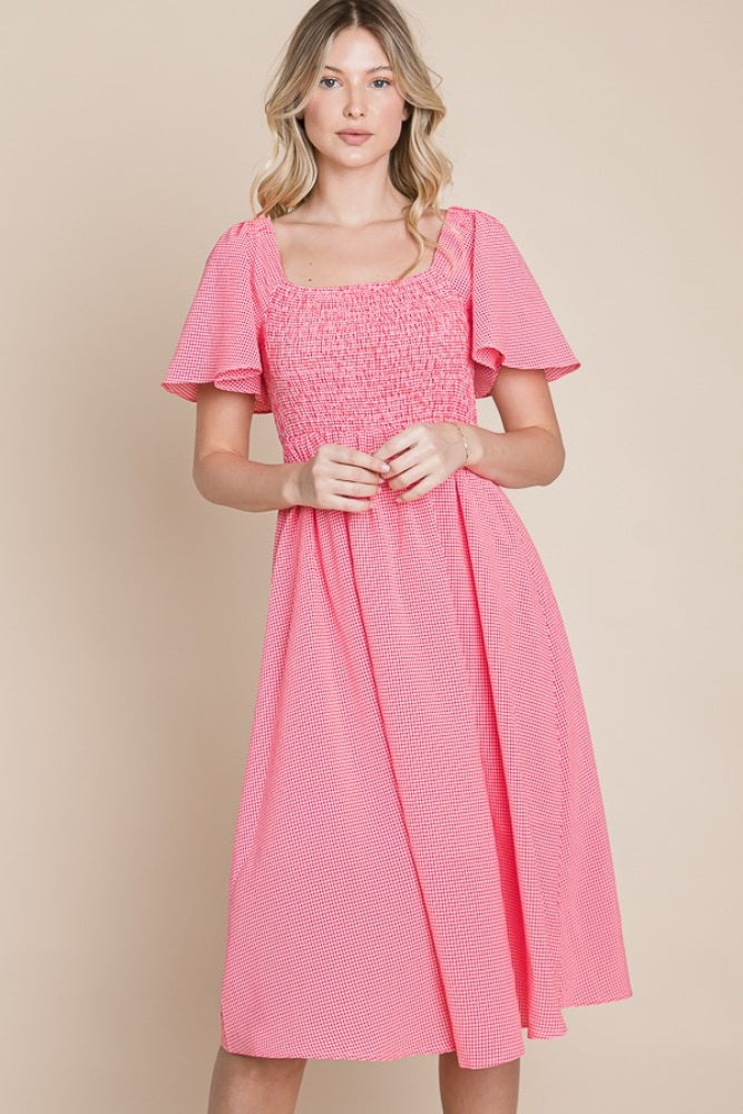 Red Gingham Smocked Maternity Midi Dress