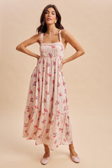 Peach Multi Floral Sleeveless Maxi Dress