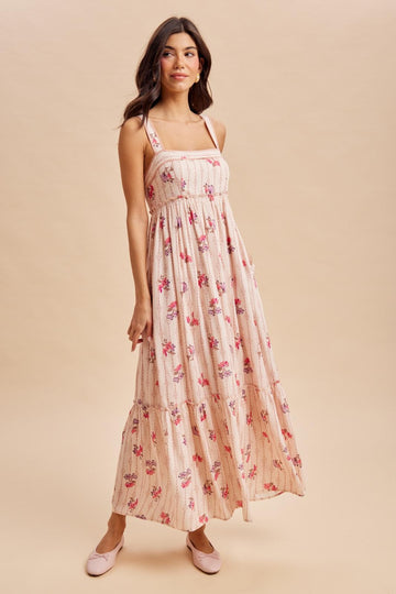 Peach Multi Floral Sleeveless Maxi Dress