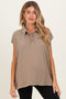 Mocha Pigment Dye Sleeveless Polo Oversized Maternity Top